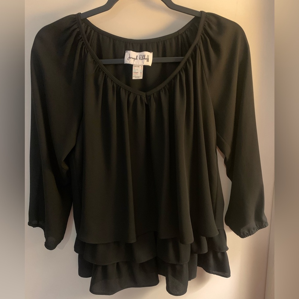 Joseph Ribkoff Vintage Black Tiered  Blouse 3/4 length sleeve Size 6